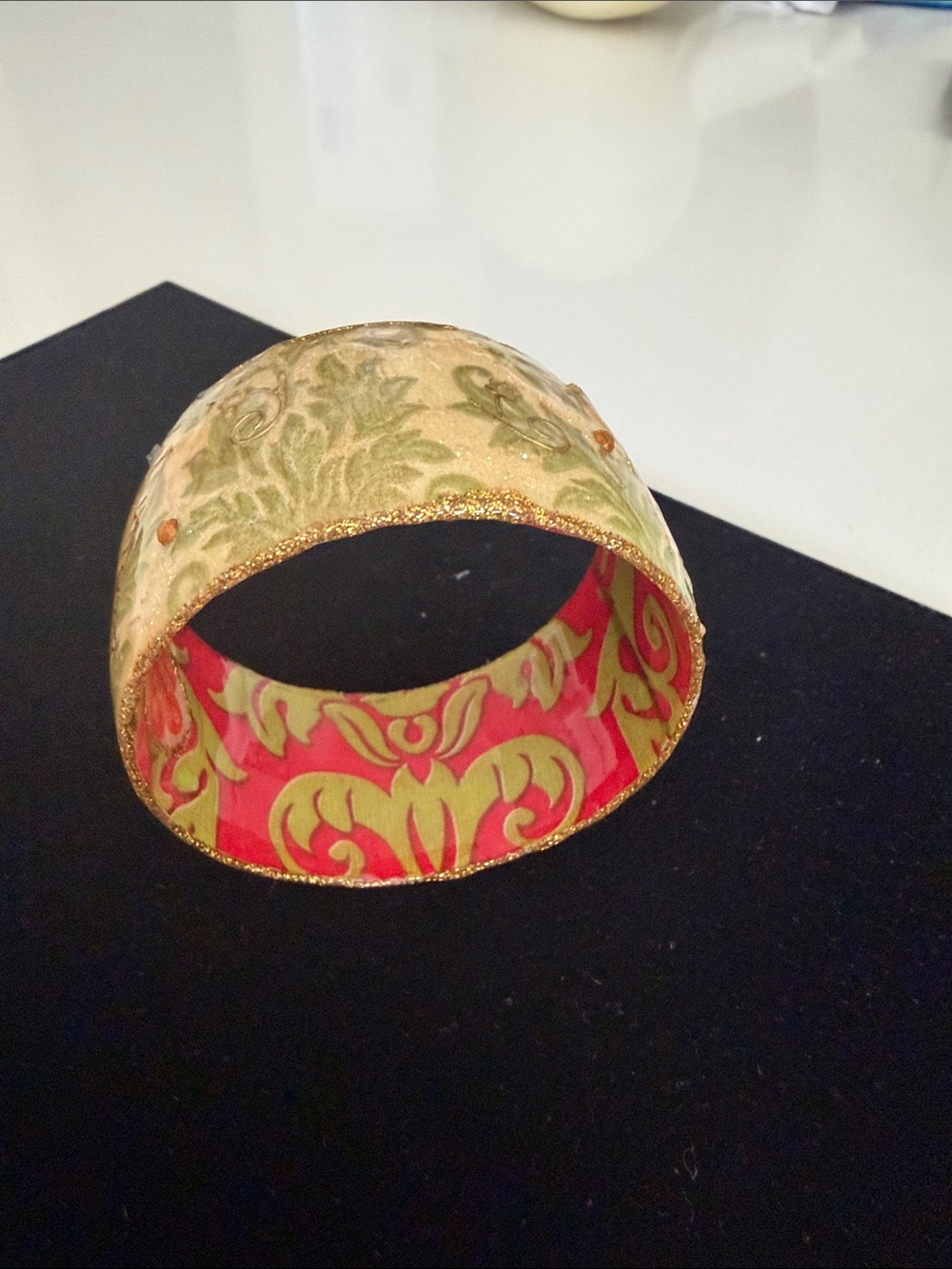 Iris Gold and Red Wide Decorative Bangle Bracelet - Picture 3 of 5